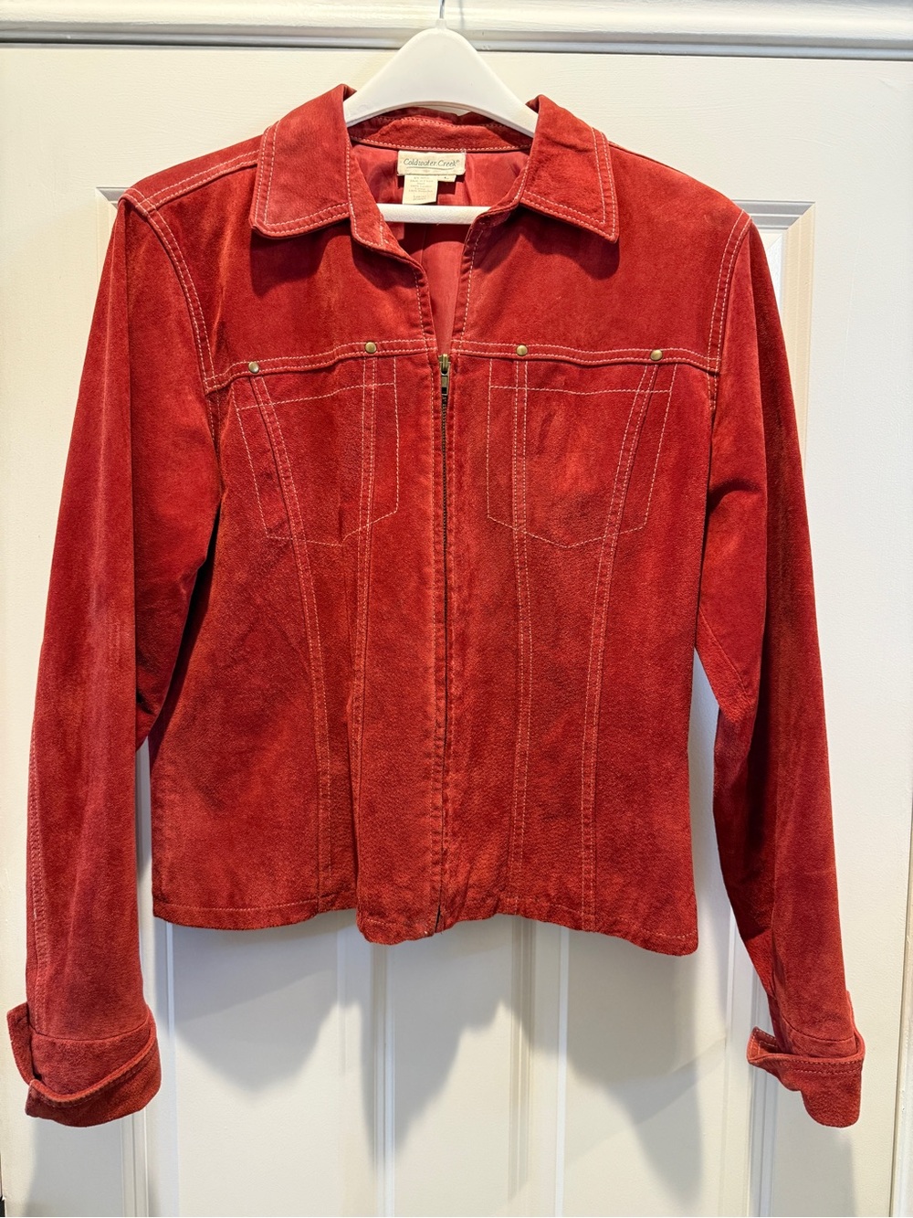 Genuine Suede Zip-Front Jacket in Cranberry Red Size L Excellent condition